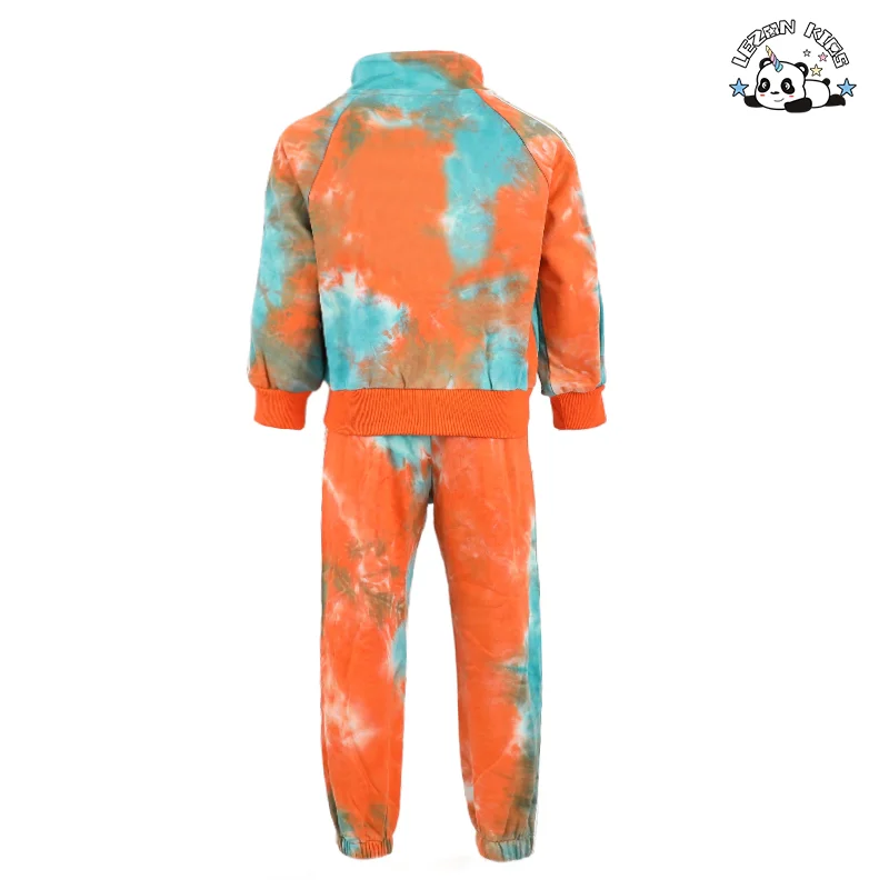 Conjunto de camisola e calças personalizáveis para meninas com estampa tie-dye personalizado de duas peças com fecho éclair - Product Image