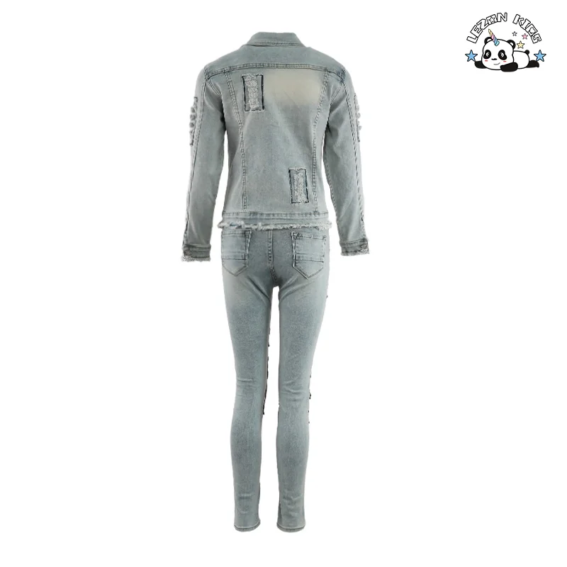OEM Customizable New Denim Sequin Women Clothing Sets Two Piece Made in China - Product Image