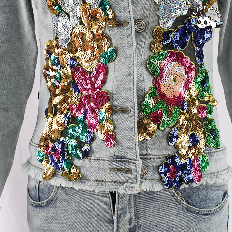 OEM Customizable New Denim Sequin Women Clothing Sets Two Piece Made in China - Product Image