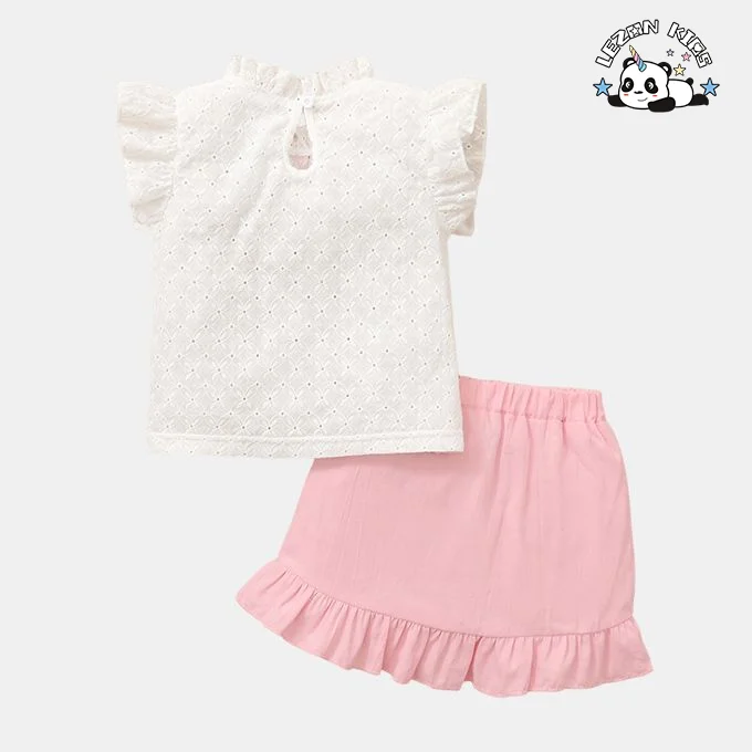 Conjunto de Roupas de Verão Personalizáveis para Meninas OEM Novo Top de Manga Curta Doce Saia Moda Infantil 2 Peças - Product Image