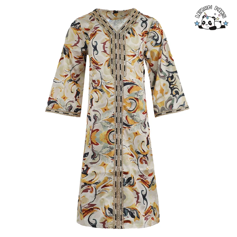 Vestido personalizado OEM para meninas do Oriente Médio Dubai com estampa de estilo étnico árabe