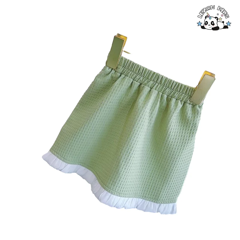 OEM ODM Conjuntos de Roupas de Verão Personalizáveis para Meninas Pequenas com Botão de Luxo Verde Doce para Meninas de 2 a 14 Anos - Product Image