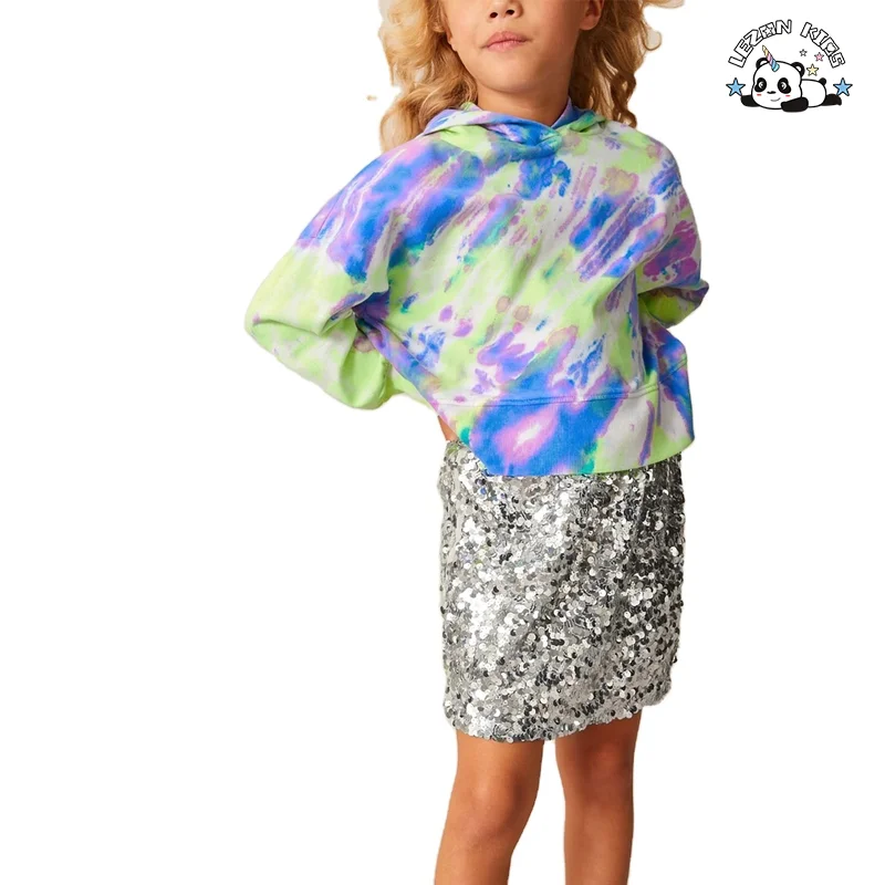 Conjunto de Roupas de Meninas com Capuz e Saia de Lantejoulas Personalizadas com Estilo Popular