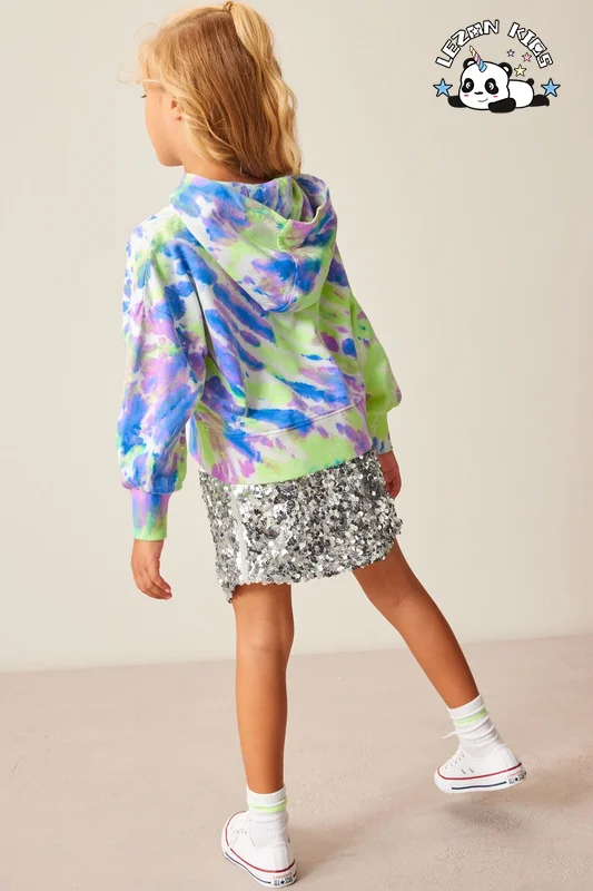 Popular Stylish Customization Tie Dye Hoodies Sequin Skirt Girls Set Girls Clothing Sets - Product Image