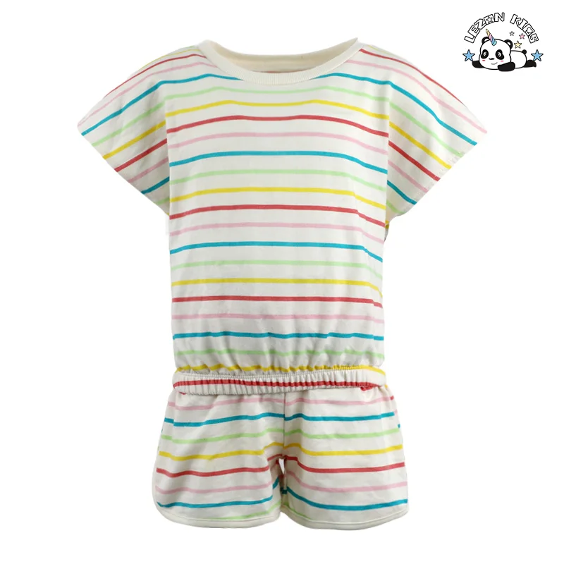 Conjunto de Roupas Infantís com Listras Coloridas - Camiseta Casual Respirável de Manga Curta e Shorts para Meninos e Meninas