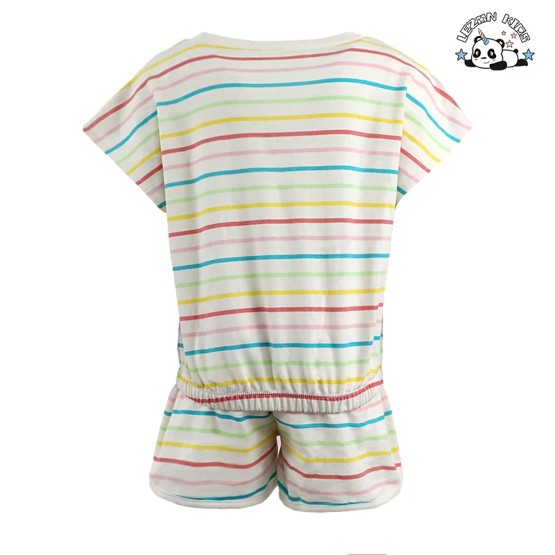 Conjunto de Roupas Infantís com Listras Coloridas - Camiseta Casual Respirável de Manga Curta e Shorts para Meninos e Meninas - Product Image