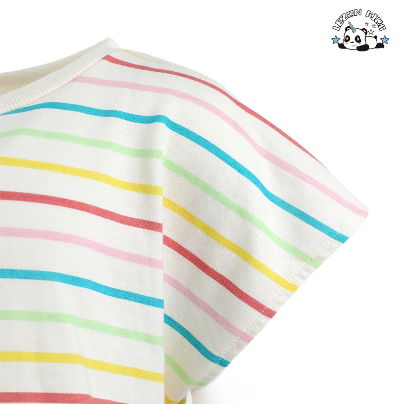 Conjunto de Roupas Infantís com Listras Coloridas - Camiseta Casual Respirável de Manga Curta e Shorts para Meninos e Meninas - Product Image