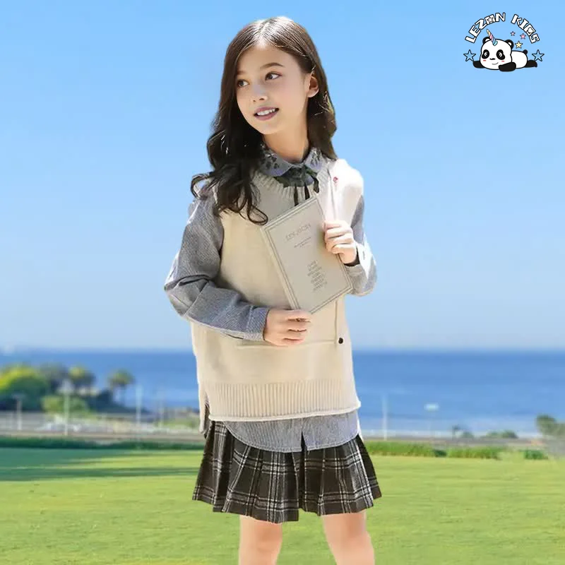 Conjunto de Roupas de Outono e Primavera para Adolescentes no Estilo Universitário para Meninas de 6 a 14 Anos