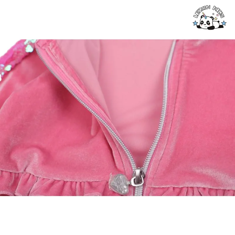 Spring Autumn Pink Sequin Velvet Hoodie and Pants Two Pieces Girls Clothing Sets Casual - Product Image