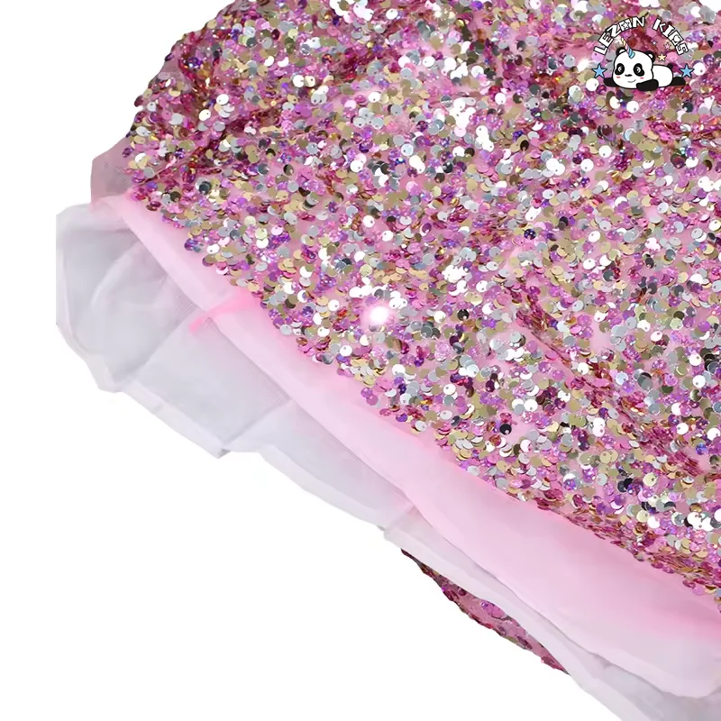 Stylish Girls Custom 2-Piece Summer Clothing Set Sequin Skirt with Sequins Embroidered T-Shirts - Product Image