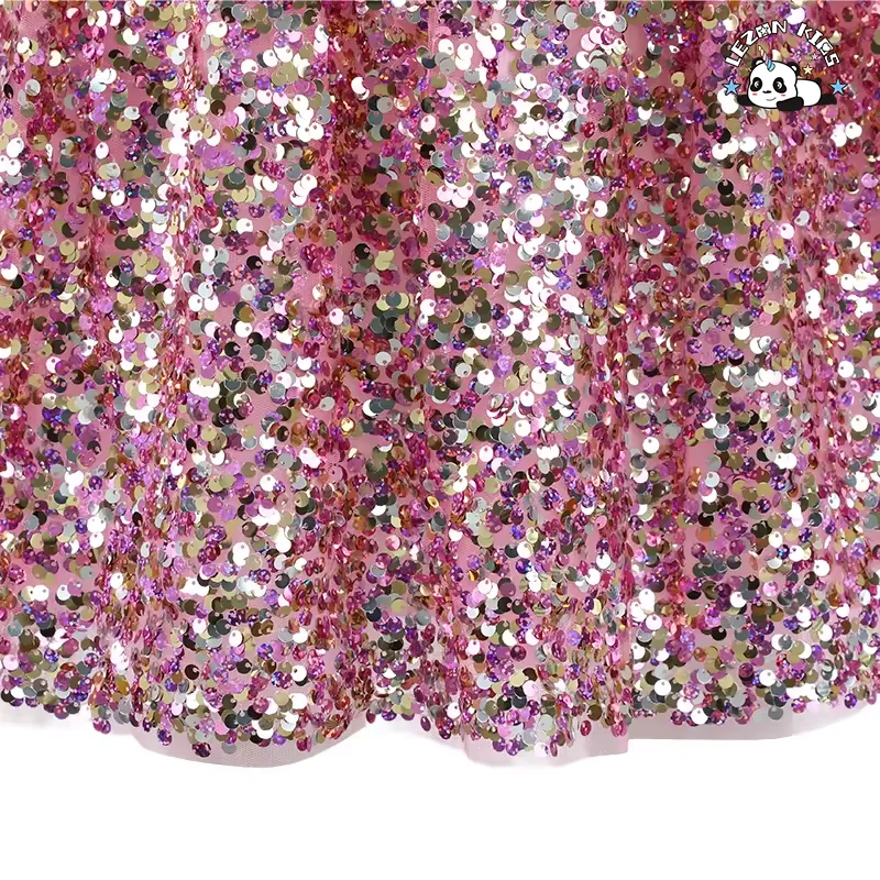 Stylish Girls Custom 2-Piece Summer Clothing Set Sequin Skirt with Sequins Embroidered T-Shirts - Product Image