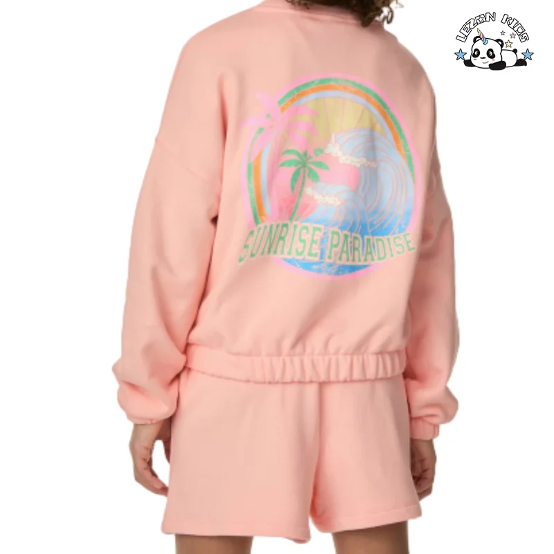 Conjunto de camisola de manga comprida e calções curtos para raparigas estilosas Conjunto de roupa infantil - Product Image