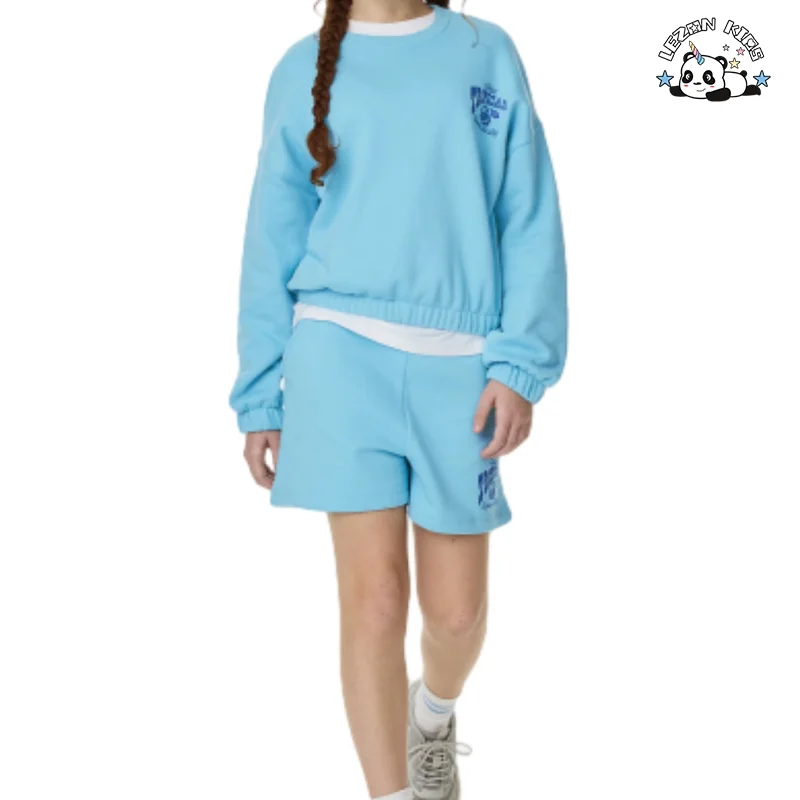 Conjunto de camisola de manga comprida e calções curtos para raparigas estilosas Conjunto de roupa infantil - Product Image