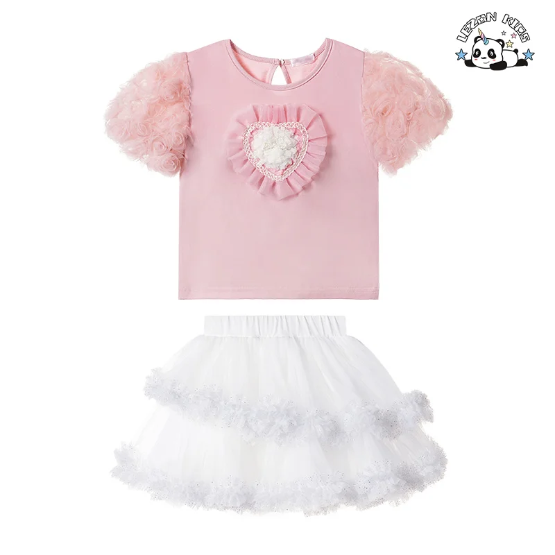 Summer Baby Girls Clothing Set Short Sleeve T-shirt Puffy Tutu 2pcs Skirt Set for 2-14 Years Girls - Product Image