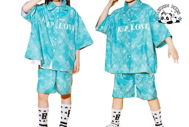 Roupas para Meninas Adolescentes Conjunto de Camisa Folha de Caju e Shorts Conjunto de Roupas para Crianças Hip-pop Street Dance Conjunto de Roupas para Meninos e Meninas - Product Image