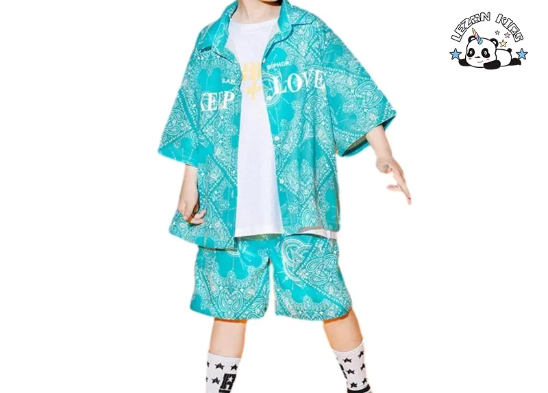Roupas para Meninas Adolescentes Conjunto de Camisa Folha de Caju e Shorts Conjunto de Roupas para Crianças Hip-pop Street Dance Conjunto de Roupas para Meninos e Meninas - Product Image