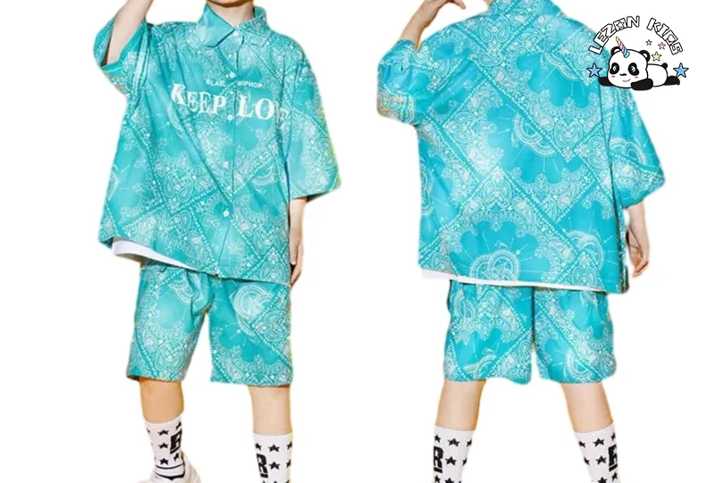 Roupas para Meninas Adolescentes Conjunto de Camisa Folha de Caju e Shorts Conjunto de Roupas para Crianças Hip-pop Street Dance Conjunto de Roupas para Meninos e Meninas - Product Image
