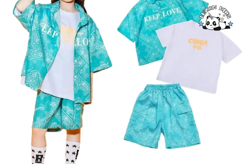 Roupas para Meninas Adolescentes Conjunto de Camisa Folha de Caju e Shorts Conjunto de Roupas para Crianças Hip-pop Street Dance Conjunto de Roupas para Meninos e Meninas - Product Image