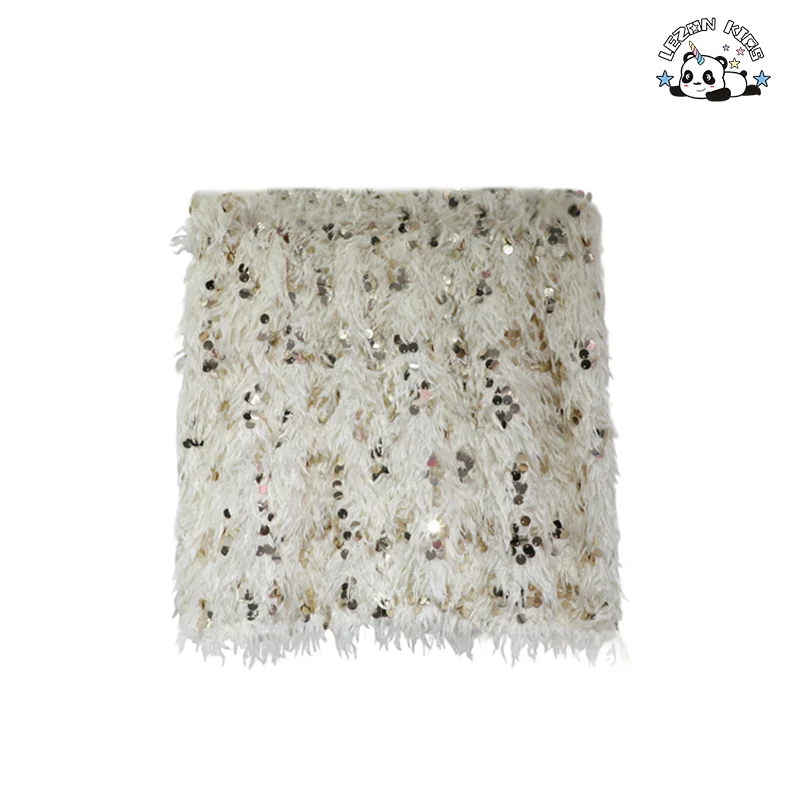 Conjuntos de Roupas Personalizadas para Meninas Mais Vendidos Vestido de Festa de Manga Longa com Roupas de Pena Sequined de Ouro para Crianças - Product Image