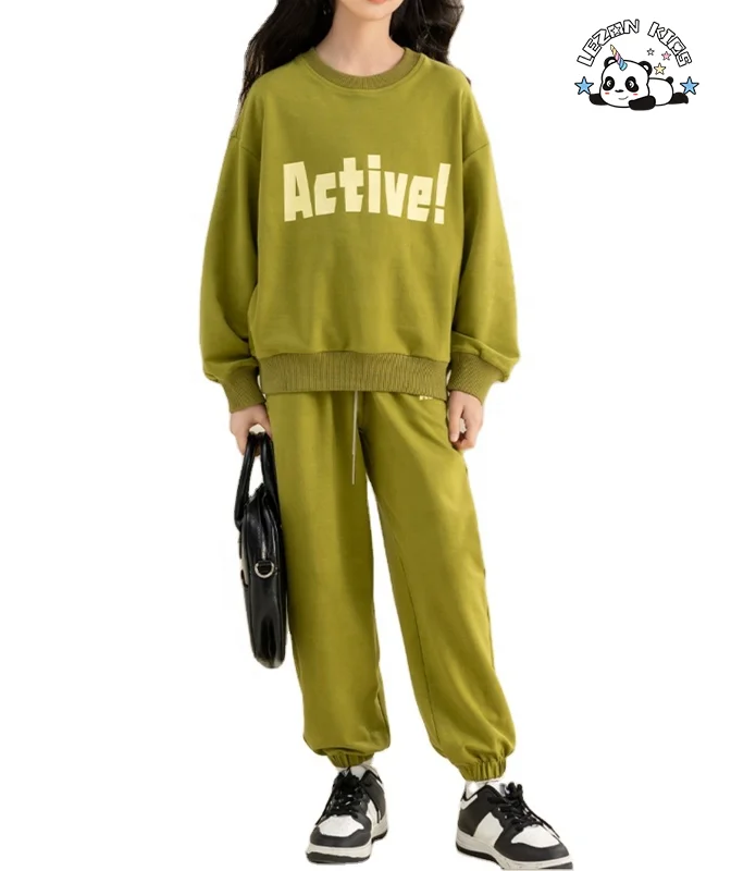 Conjunto de Roupas de Meninas com Moletom Personalizável e Calça Jogger para Uso Casual