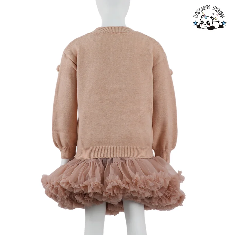 Two Pieces Long Sleeve Soft Knitting Pullover Sweater With Tutu Skirt Toddler Girl Winter Clothing Sets - Product Image