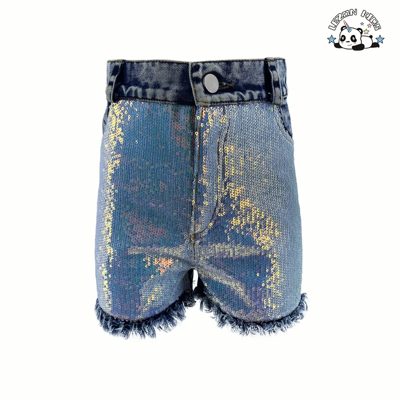 Unicorn sequins jacket and shorts children's denim set - Product Image