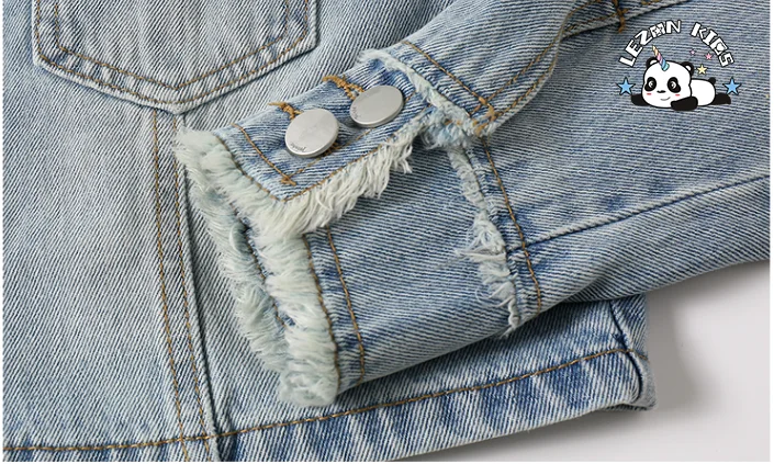 Conjunto de duas peças com jaqueta jeans e saia de jeans casual com gola virada e borlas para meninas - Product Image