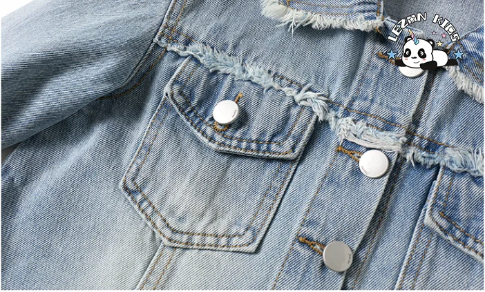 Conjunto de duas peças com jaqueta jeans e saia de jeans casual com gola virada e borlas para meninas - Product Image
