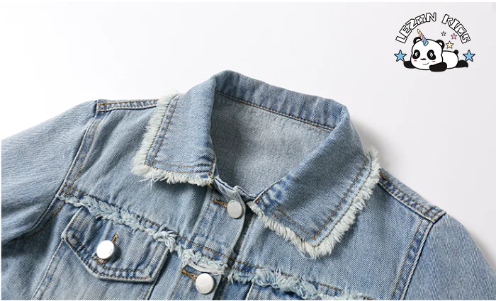 Conjunto de duas peças com jaqueta jeans e saia de jeans casual com gola virada e borlas para meninas - Product Image