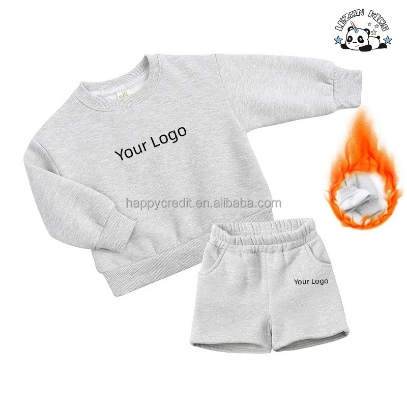 Atacado Casual Luxo Personalizar logotipo Fleece Sweatsuit Shorts Conjunto Menino Roupas Meninas Conjuntos - Product Image