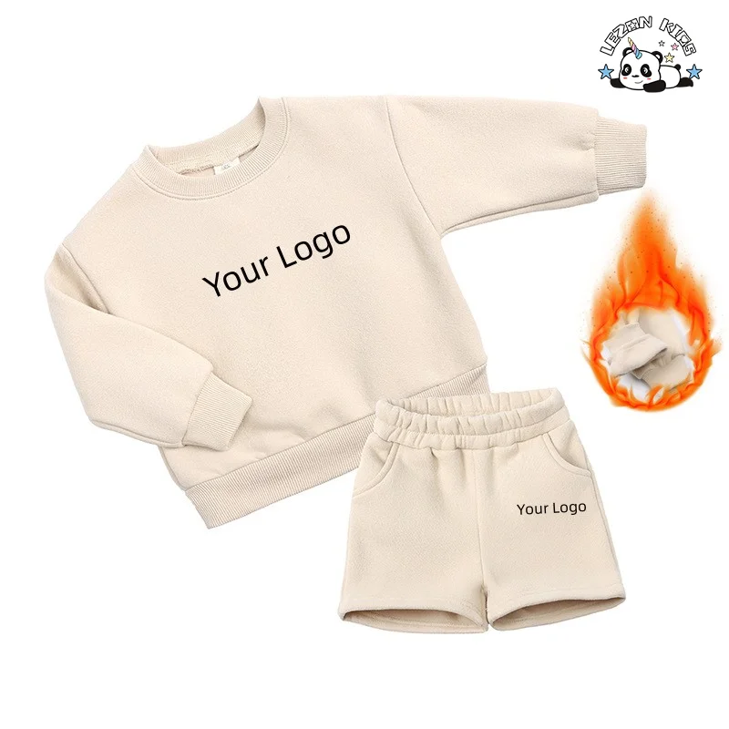 Atacado Casual Luxo Personalizar logotipo Fleece Sweatsuit Shorts Conjunto Menino Roupas Meninas Conjuntos - Product Image