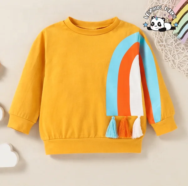 Wholesale Children's Clothing Rainbow Girls Sets Casual Customizable Logo Pattern Fabric Material Western Style Suits - Product Image