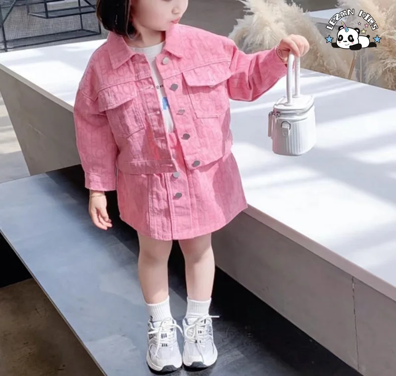 Wholesale Custom Cute Little Girl 2 Piece Kids Denim Sets - Product Image