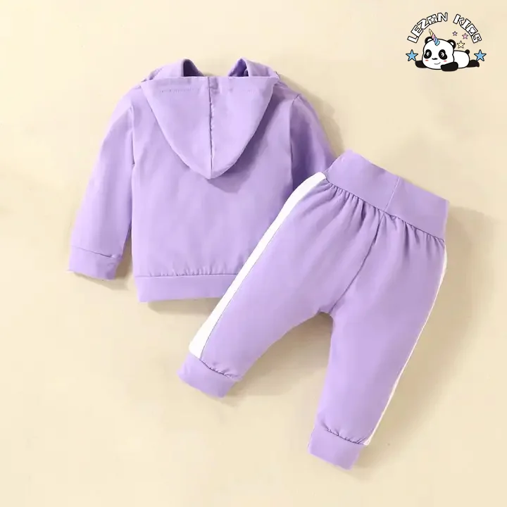 Atacado de conjunto de roupas infantis femininas com logotipo personalizado, 2 peças, capuz e calças - Product Image