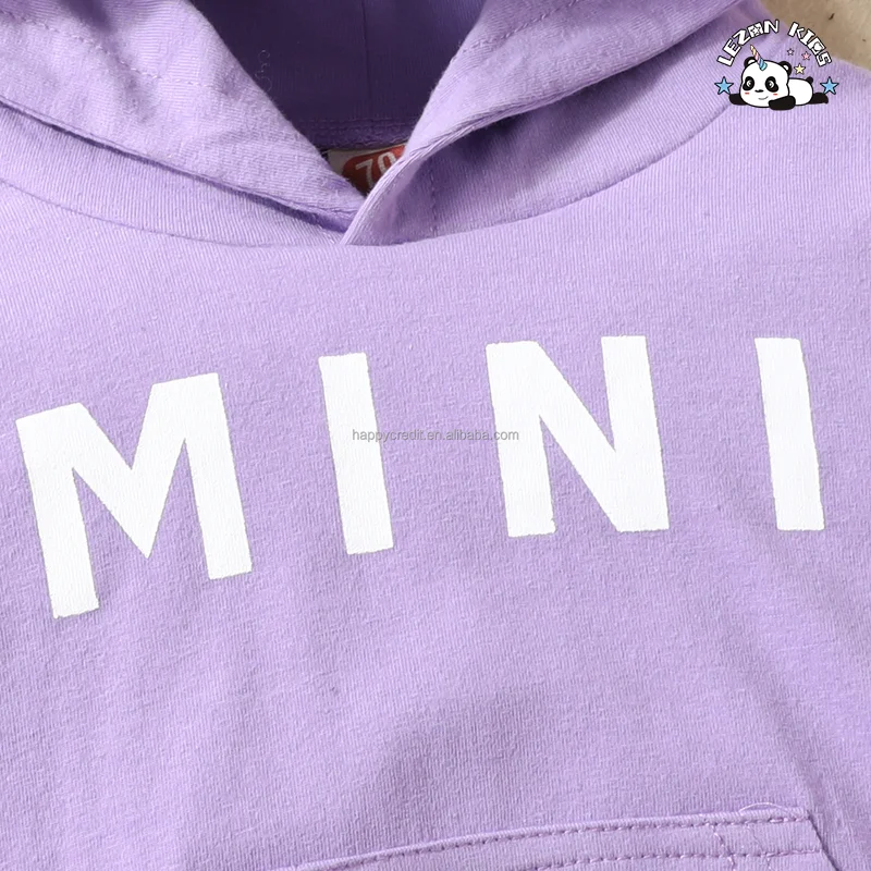 Atacado de conjunto de roupas infantis femininas com logotipo personalizado, 2 peças, capuz e calças - Product Image
