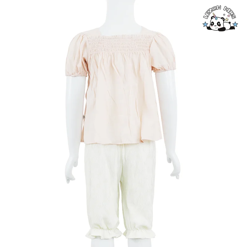 Conjunto de Roupas Femininas de Alta Qualidade para Varejo com Manga Bufante e Flor Cute para Meninas de 11 Anos - Product Image
