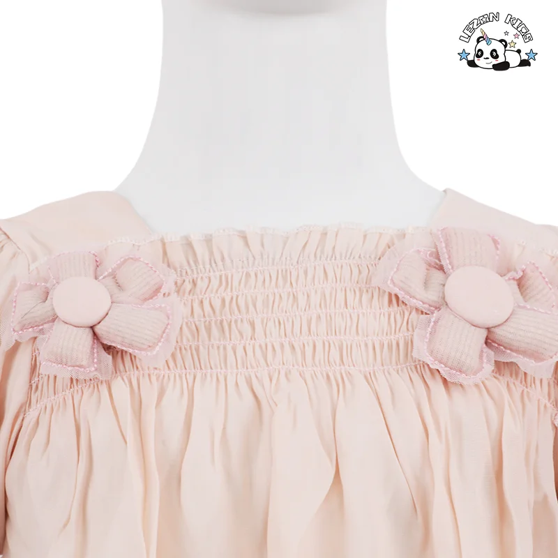 Conjunto de Roupas Femininas de Alta Qualidade para Varejo com Manga Bufante e Flor Cute para Meninas de 11 Anos - Product Image