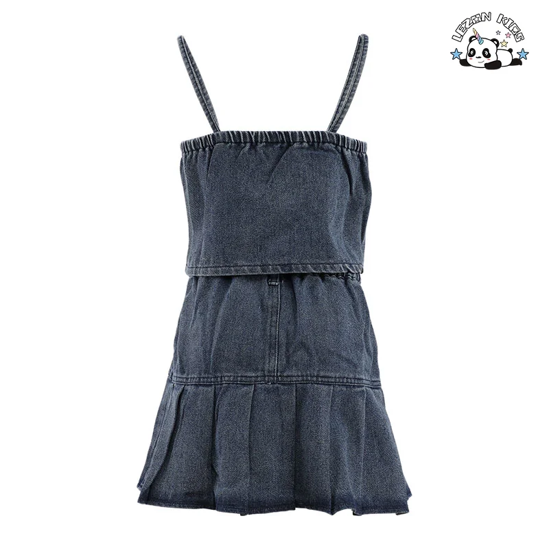 Atacado de Conjuntos de Roupas Femininas de Alta Qualidade e Luxo em Denim com 2 Peças, Top e Saia com Laço para Meninas de 11 Anos - Product Image