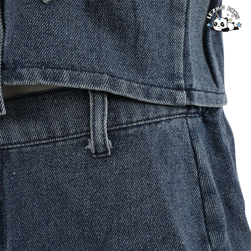 Atacado de Conjuntos de Roupas Femininas de Alta Qualidade e Luxo em Denim com 2 Peças, Top e Saia com Laço para Meninas de 11 Anos - Product Image