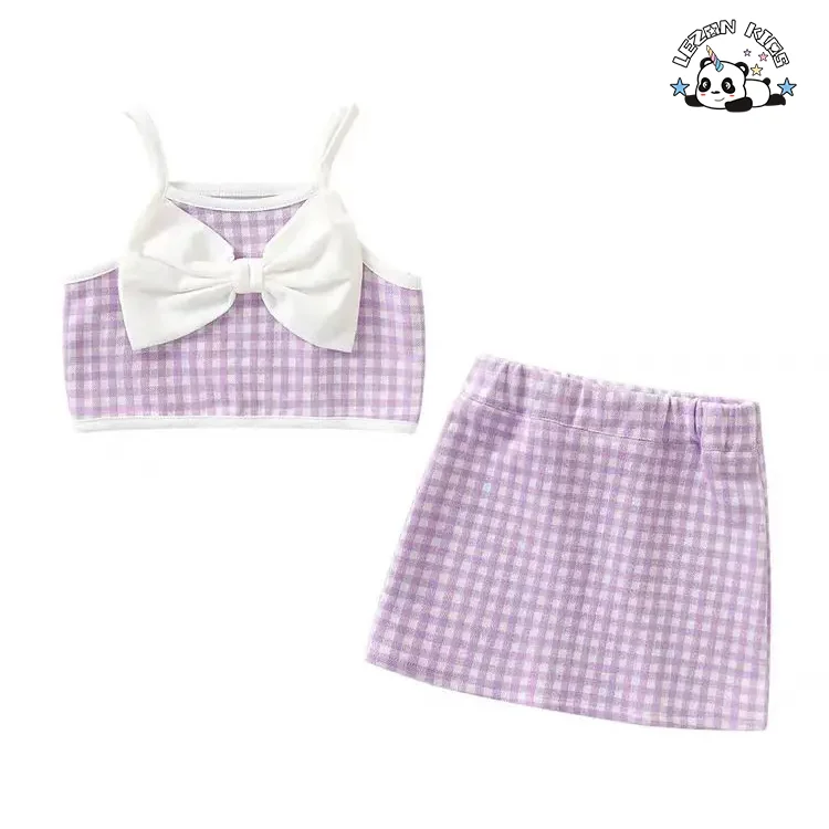 Atacado de Alta Qualidade conjunto de roupa de menina com alça de espaguete e saias de boutique conjuntos de roupa de verão para meninas
