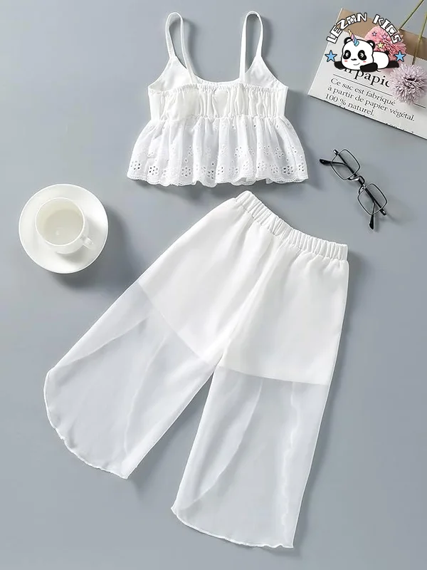 Atacado de alta qualidade conjuntos de roupas de verão para meninas pequenas flores brancas casuais fofas - Product Image