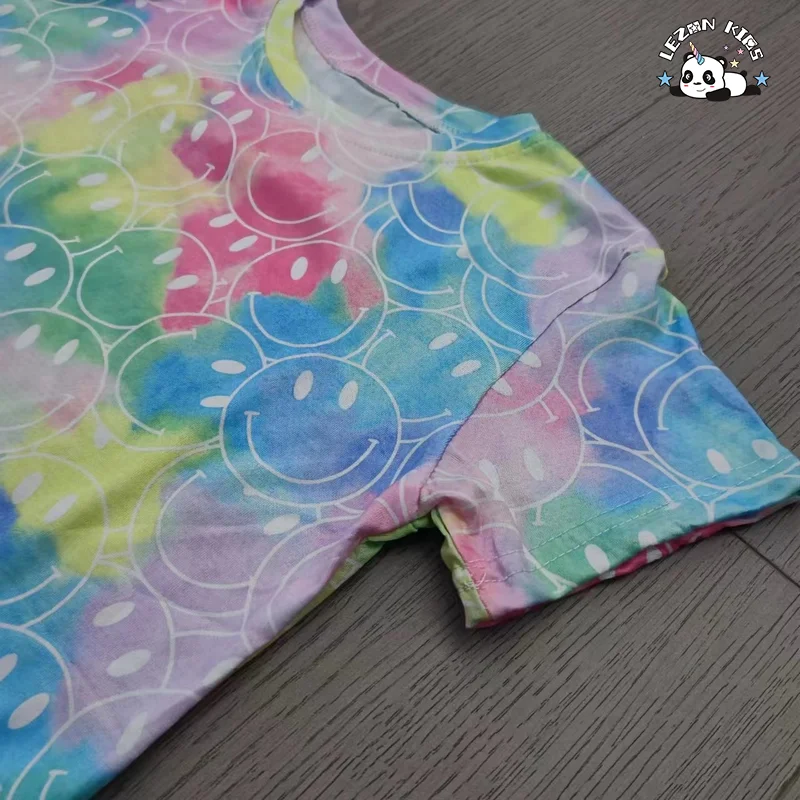 Promoção de verão conjuntos de estampados tie dye para meninas, camiseta de manga curta e calças - Product Image