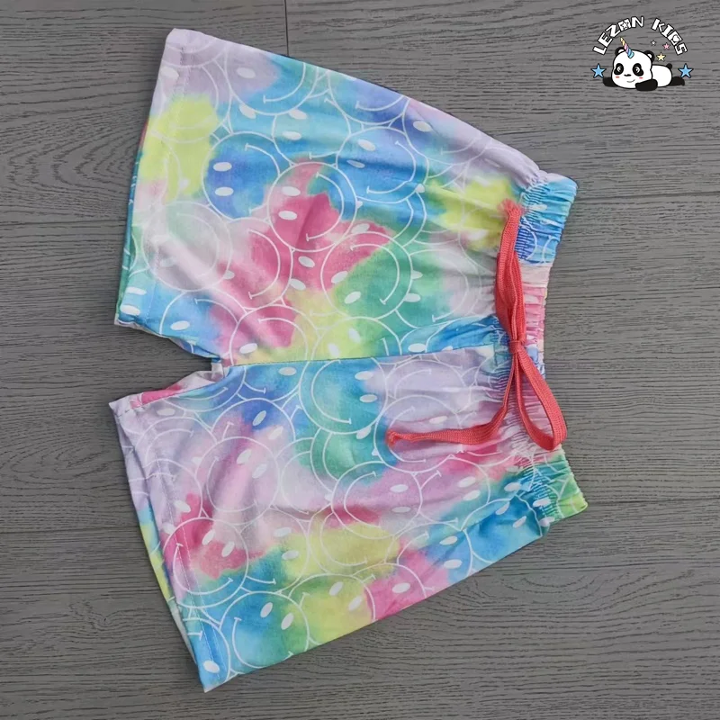 Promoção de verão conjuntos de estampados tie dye para meninas, camiseta de manga curta e calças - Product Image