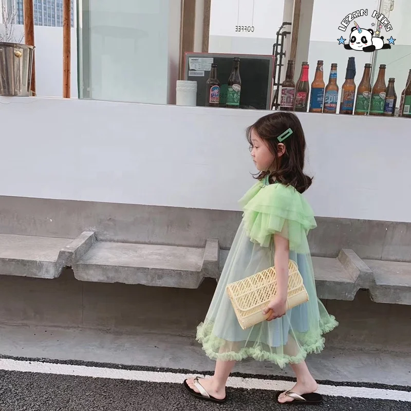 2020 Children Clothing Lavender Ruffles Sleeves Layered Dresses for Girls - Product Image