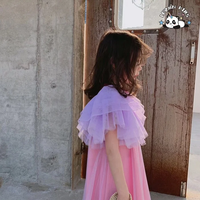 2020 Children Clothing Lavender Ruffles Sleeves Layered Dresses for Girls - Product Image