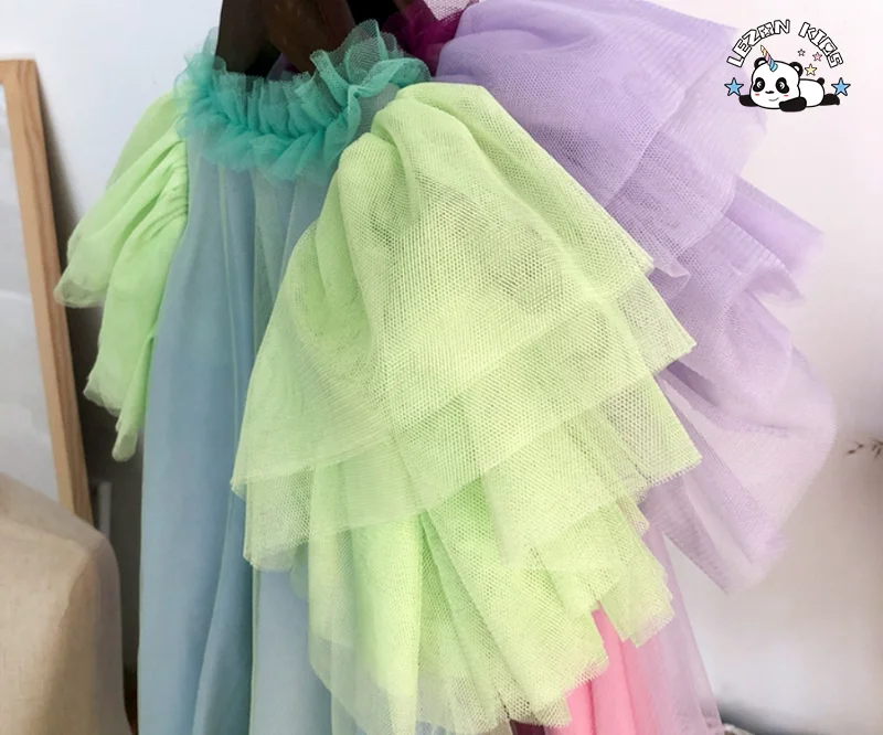 2020 Children Clothing Lavender Ruffles Sleeves Layered Dresses for Girls - Product Image