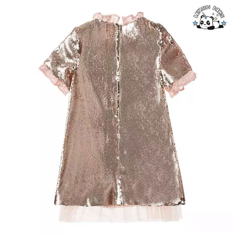 2020 Golden Sequin Flip Crystal Flowers Girls' Dresses for 12 Years Girl - Product Image
