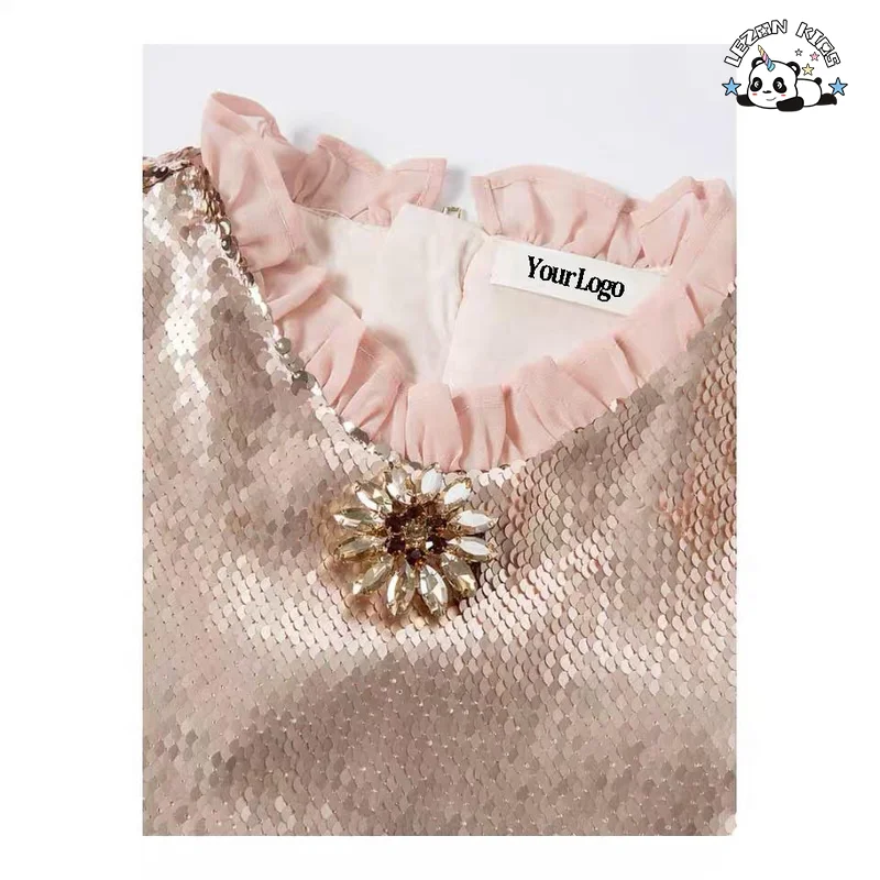2020 Golden Sequin Flip Crystal Flowers Girls' Dresses for 12 Years Girl - Product Image