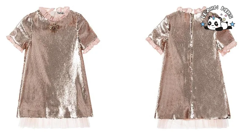 2020 Golden Sequin Flip Crystal Flowers Girls' Dresses for 12 Years Girl - Product Image