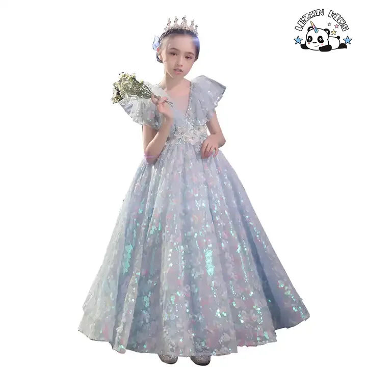 2022 New Little Girl Show Poncho Evening Dress for Children Spring Summer Evening Dress for Children Blue